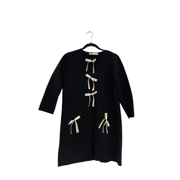 Zara Dresses & Skirts - Zara Womens Sweater Bow Dress L Large Black Knit 3/4 Sleeve 2142/201 NWOT